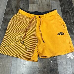 Nike Air Jordan Fleece Shorts Small Mustard Yellow Jumpman Drawstring Colorblock